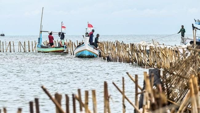 Pagar misterius di laut Tangerang (ANTARA FOTO/Rivan Awal Lingga)